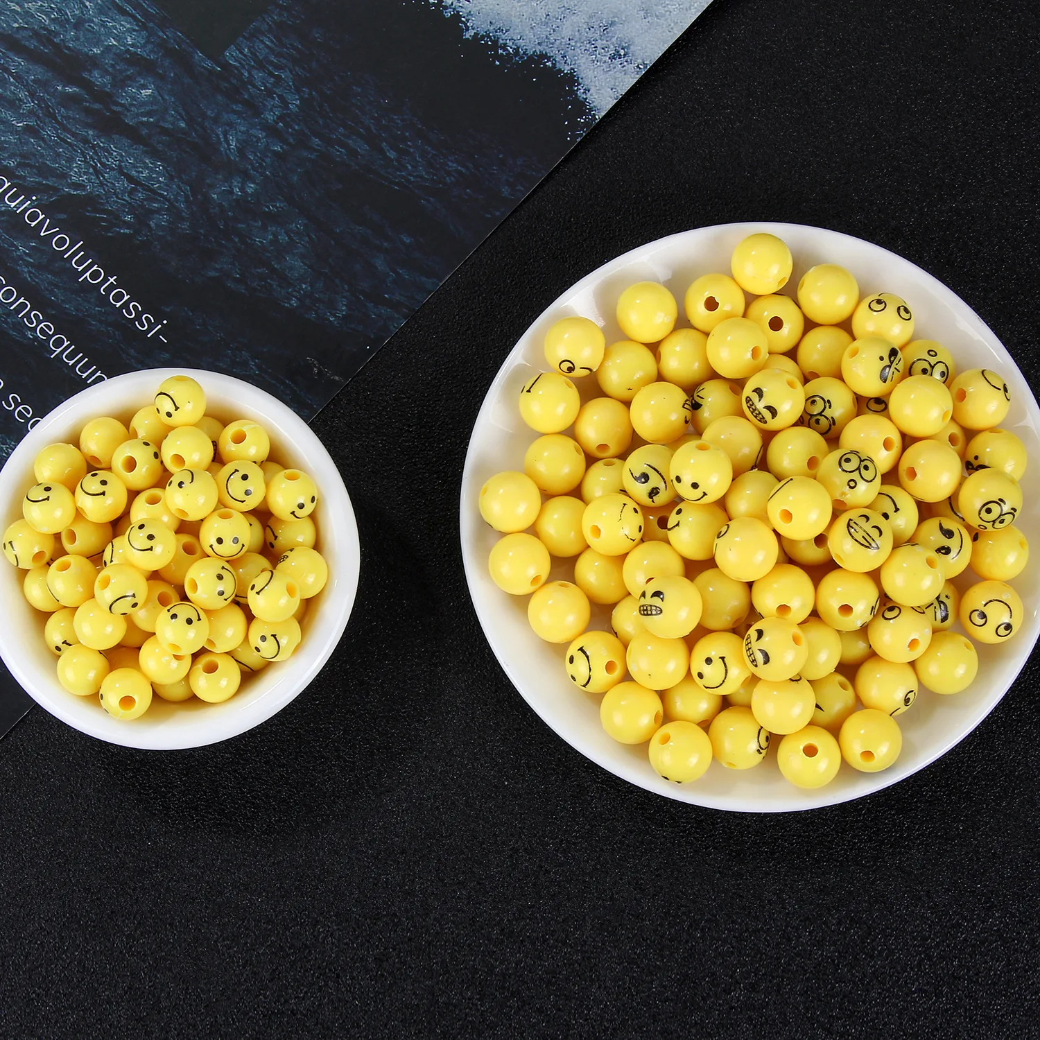 10mm Acrylic Round Yellow Face Beads for Jewelry Making