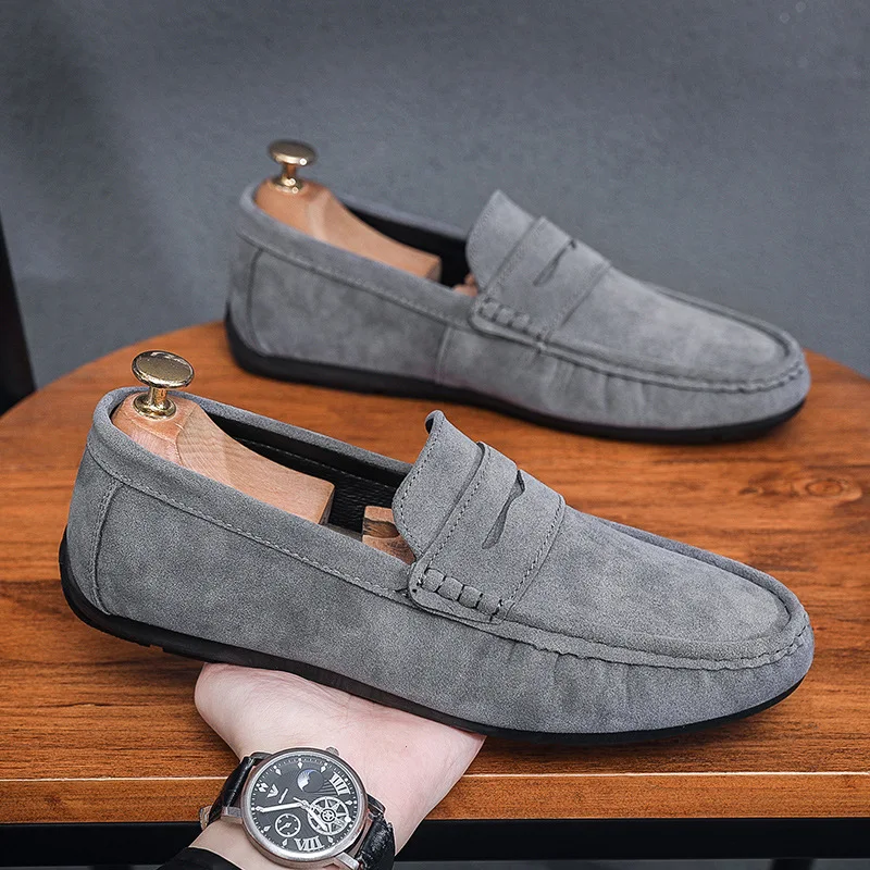 NORTY Men's Grey Chukka Loafers - Elastic Lace-Up Casual Shoes With Removable Insoles