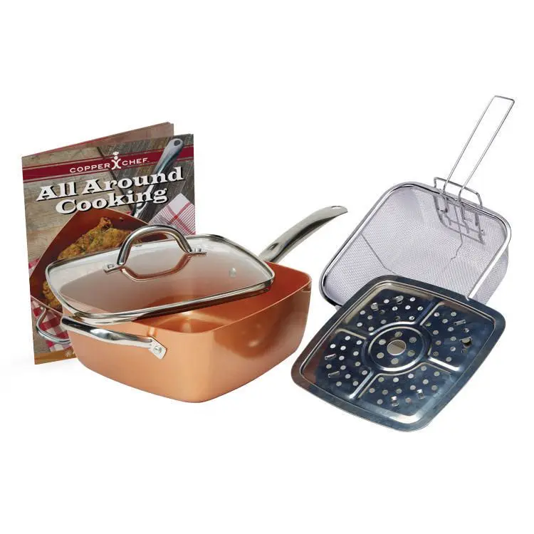 9.5-Inch Deep Frying Pan Square with Glass Lid Stainless Steel Fry