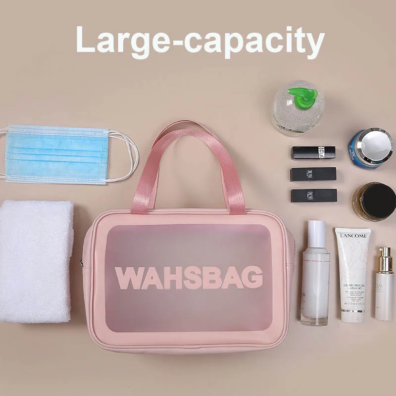 Wholesale Transparent Toiletry Storage Organizer Waterproof Pink Portable Wash Bag Custom Clear Pvc Makeup Travel Cosmetic Bag