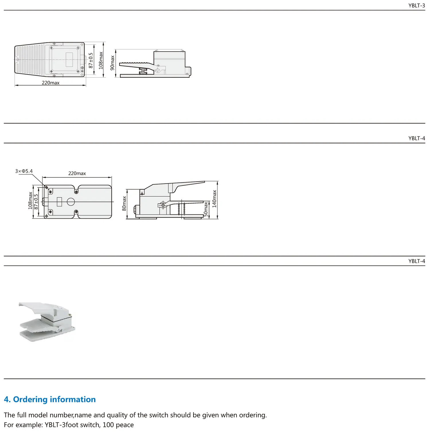 Chint original YBLT-3 YBLT-4 110V 220V 380V AC 12V 24V 48V 110V 200V DC CHNT Cast aluminum alloy Foot Switch