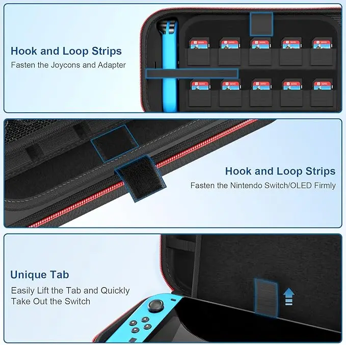 product portable hard shell pouch carrying travel game bag with 20 game cartridge case fit joy con and ac adapter for switch-33