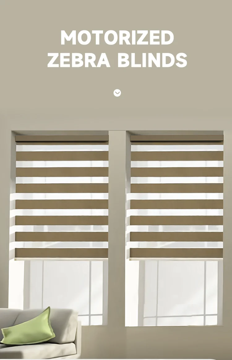Home Office Window Blinds Automated Smart Zebra Blinds Blackout Fabric Cordless Spring Zerba