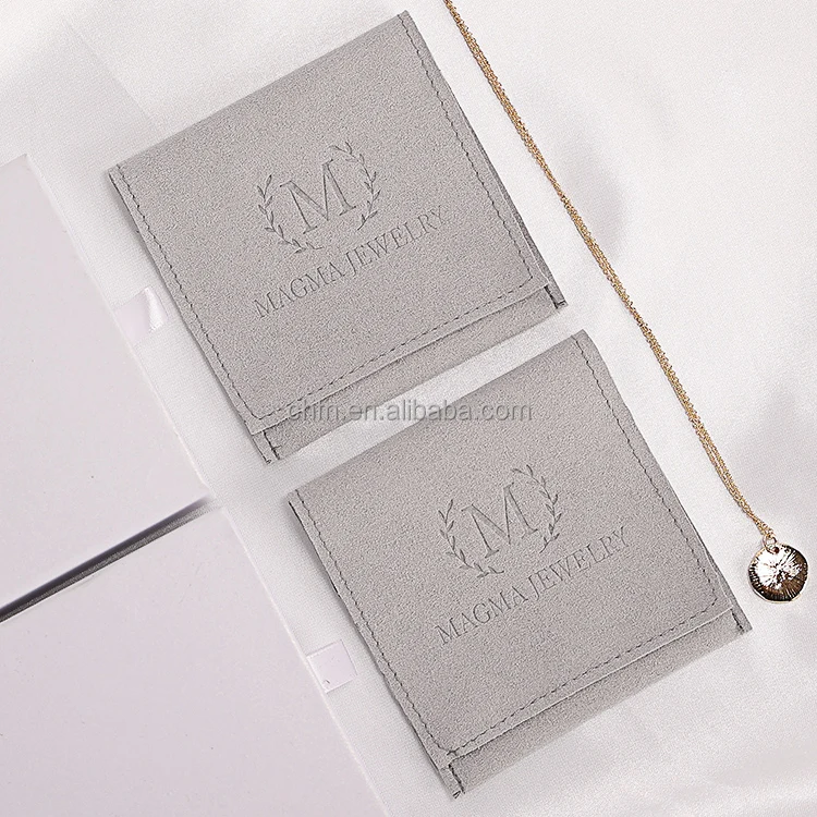Customize Microfiber Fabric Envelop Small Luxury Jewelry Packaging Pouch Microfiber Bag With Enbossed
