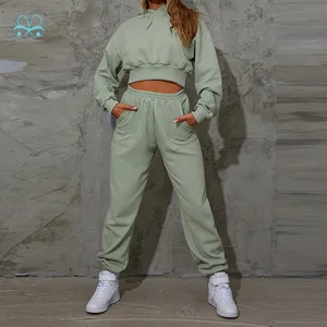 New Women Gym Crop Top Hoodies Sweatshirt Joggers Set Two Pieces Set Tracksuits