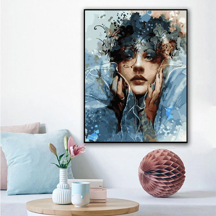 Popular Custom Oil Painting by Numbers Kit Blue Gril DIY Painting by Numbers Modern Art Decor Decoration Arts Crafts