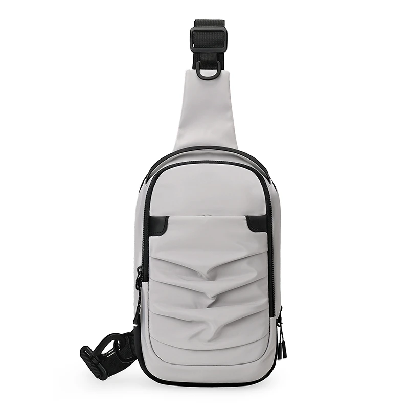 Small Batch Custom Wholesale Men's Chest Bag Waterproof Nylon Cloth Messenger Bag with Pleats Decoration
