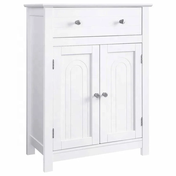 VASAGLE BBC61WT Country House Style Wood MDF Panels White  Bathroom Kitchen Drawer Cabinet