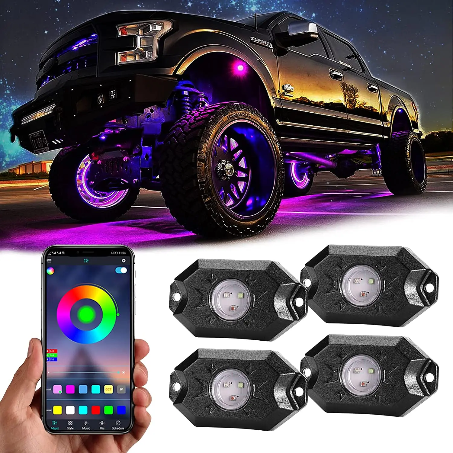 10-Pod RGB LED Rock Light Kit With Bluetooth & Remote – Music Sync Underglow For Ram 1500/2500/3500