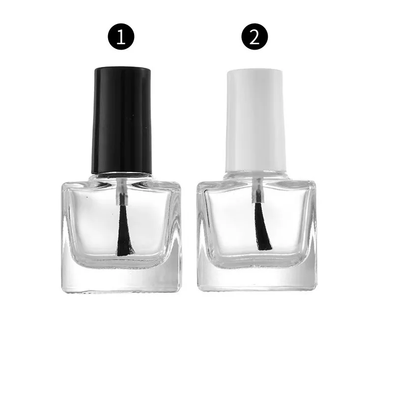 Clear Glass Rectangle  6ml Empty  Bottle Nail Polish Square Bottle With Flat Brush And Metallic Gold Nail Polish Cap