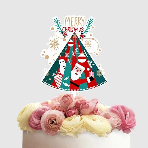 New merry Christmas cake topper cartoon color printed acrylic cake topper party cake decoration