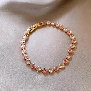 Sparkling and Sweet pink Zircon Bracelet for Women Shinny Birthday Gift Bracelet Jewelry