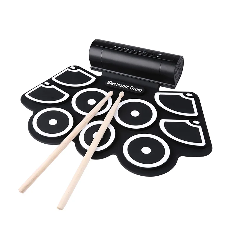 Silicon drum pad electronic drum set roll up drum kit with speaker and pedal