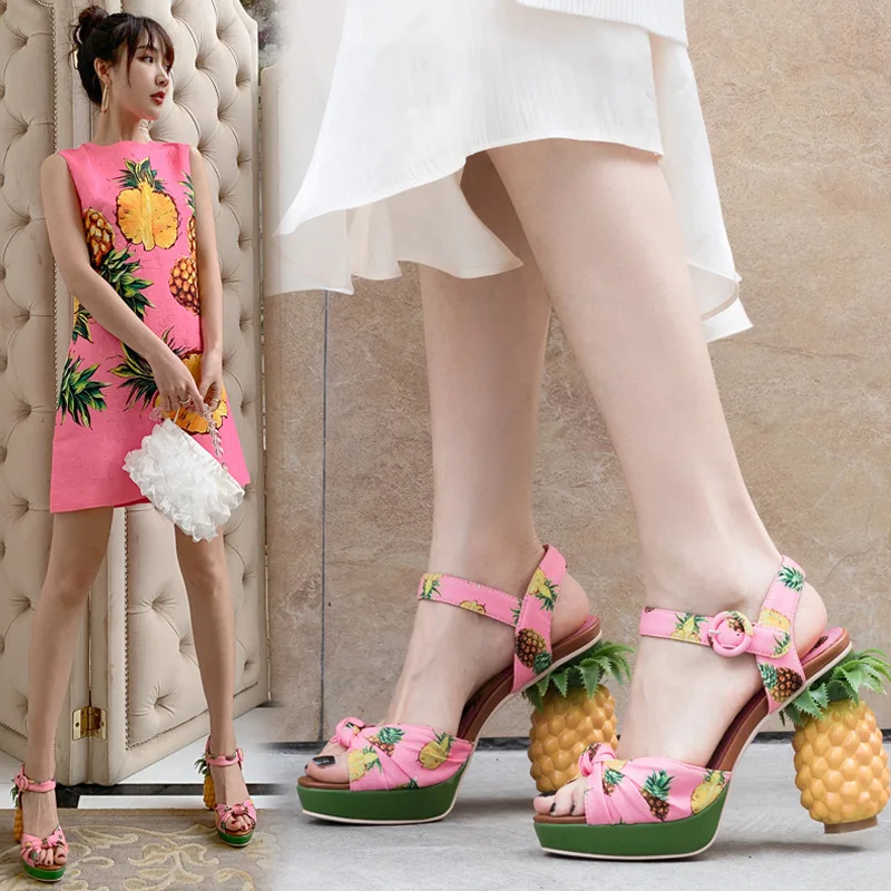 Pineapple-shaped Heel High-heeled Shoes Personality Super High-heeled Large  Size Sandals Wear Women's Shoes