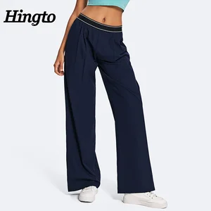 Women's Elastic Waist Wide Leg Pants Athletic Casual Trousers Loose Fit Sports Pants Custom Logo Leisure Trousers With Pockets