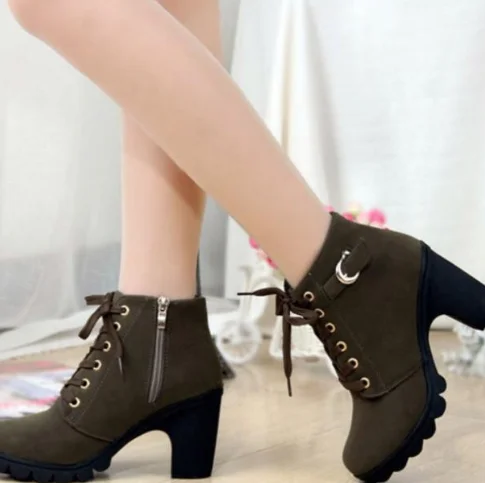 Latest Version Winter Lace Up Boots Woman Platform High Heel Ankle