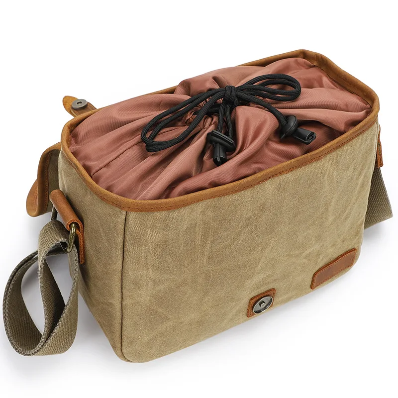 custom vintage padded camera shoulder bag with rain cover water resistant waxed canvas DSLR camera bag for women men