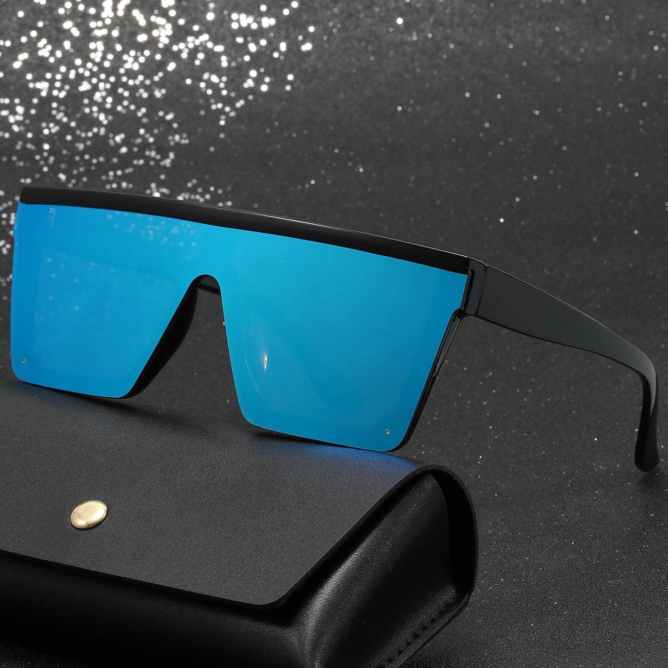 Square Oversized Sunglasses Thick Frame Flat Top Mirrored Sunnies Goggle Style Big Large Oversize Square Sunglasses Flat Top Two Tone Lens 70mm main image 3