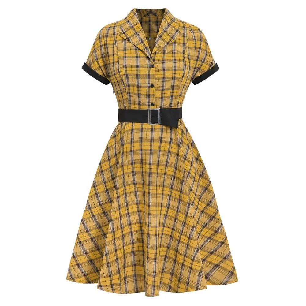 Wholesale LD-LN-111005 Wholesale yellow check women dress England