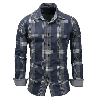 Factory Wholesale Outdoor Shirts Men Long Sleeve Plaid 100% Cotton Collar Shirts High Fashion Shirts