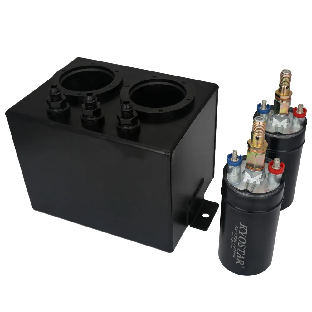 OSIAS Aluminum 3L Dual Fuel Surge Tank - With Black 044 E85 Pump & AN10 Fuel Rail - Lifetime Warranty
