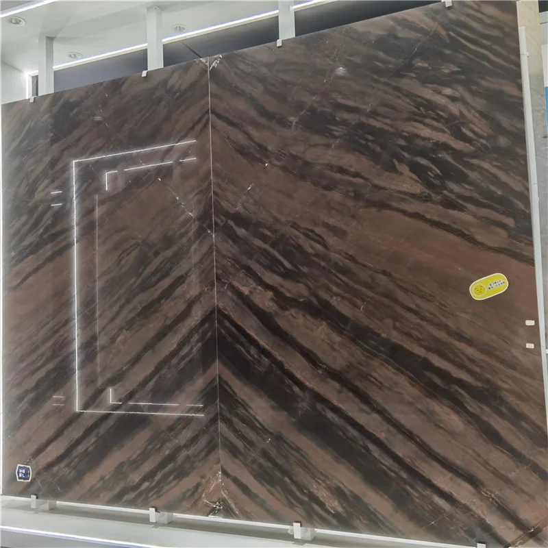 אבני קוורציט יוקרתיות בשחור-חום עם התאמת ספר (Book Match) לעיטור קירות הלובי במלון