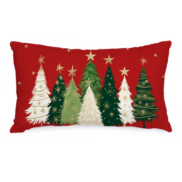 GEEORY 12X20 Inch Watercolor Christmas Tree Stars Decoration Holiday Farmhouse Winter Pillow Case for Sofa Couch Decor(Red)