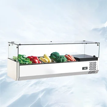 Refrigerator Salad Display Counter Refrigerator Stainless Steel Rectangular Glass Show Case