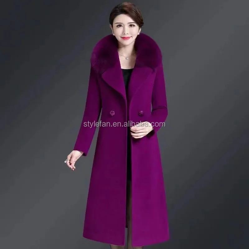 Cashmere Woolen Women Fur Collar Windbreak Trench Coat Ladies Coat ...