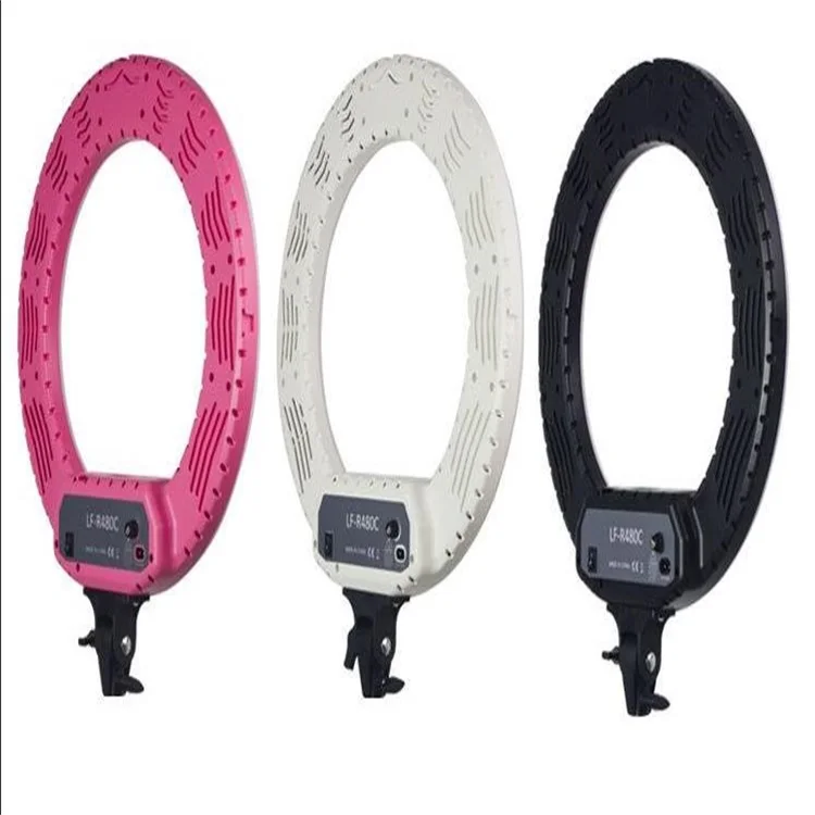 LF-R480C 18'' Led pink Ring Light Photographic Lighting 3200-5800K 100W Ring Lamp Tripod & Mirror for Phone Camera Video