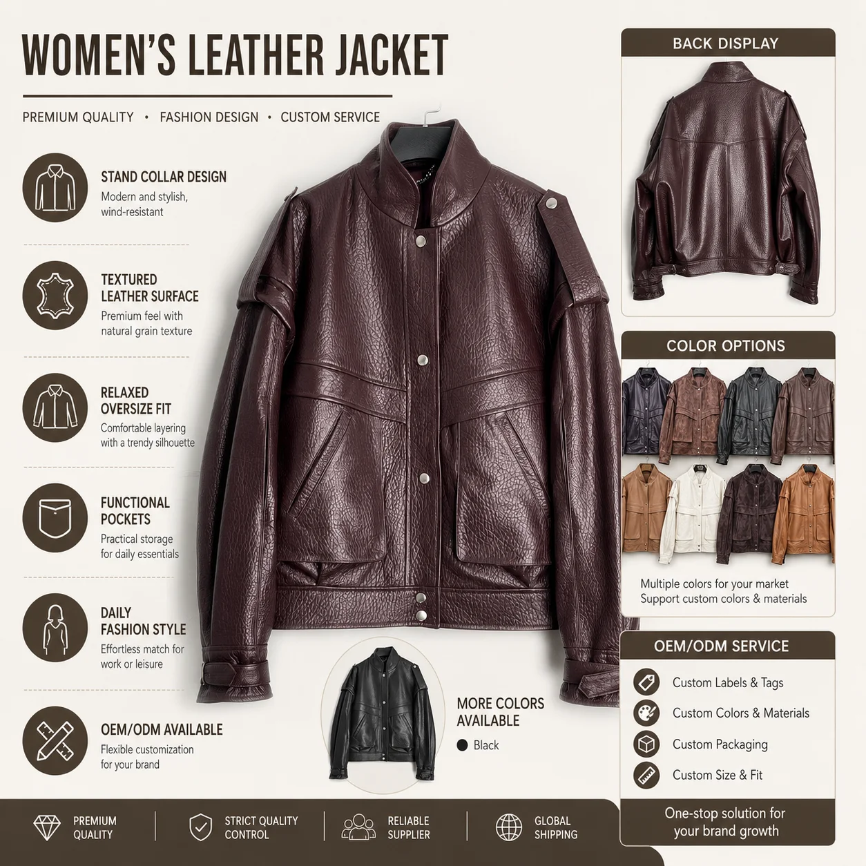 Genuine Leather Sheepskin Jacket Small Stand Collar Niche Design Pocket Shape China Spring European-American Style