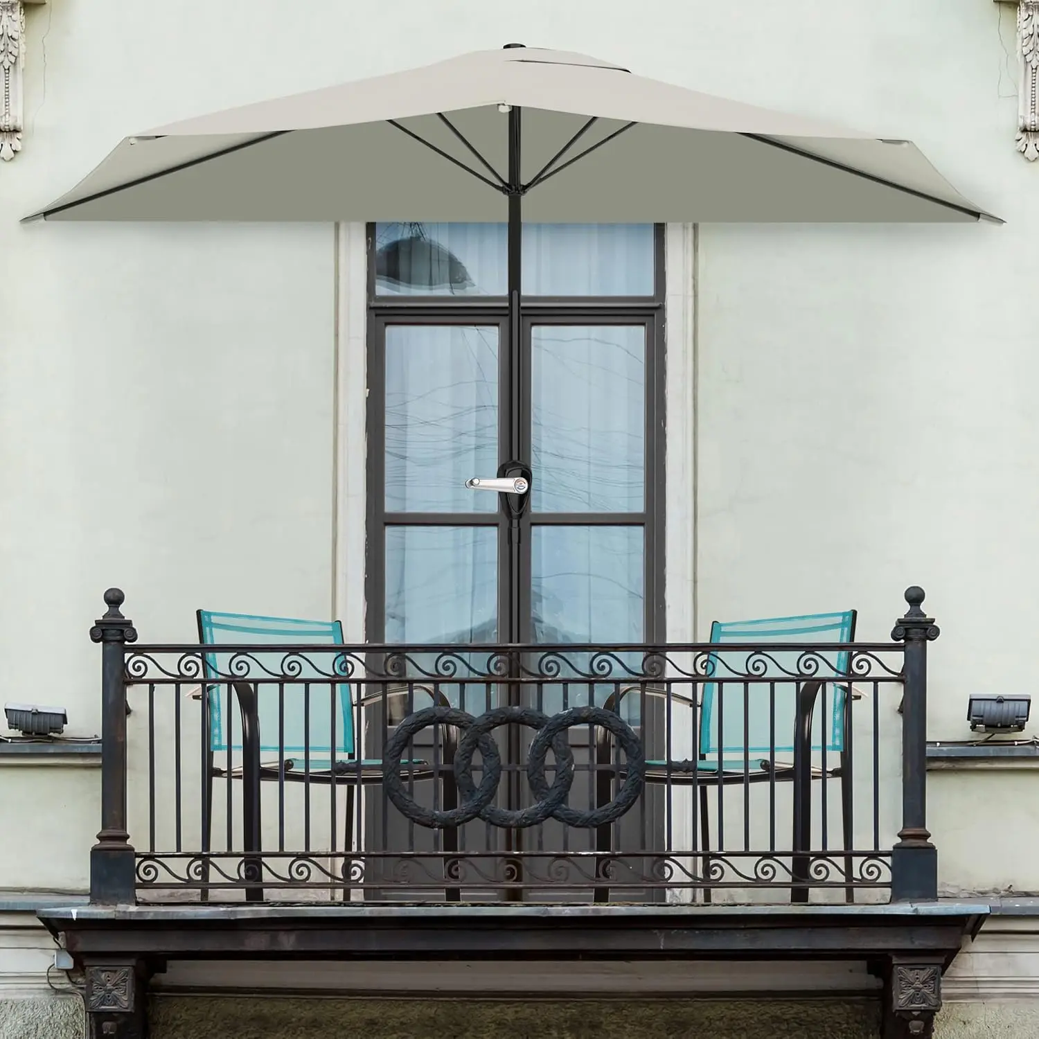 half patio umbrella 5 feet Round Outdoor Umbrella Turquoise / 9FT use hand 9 Ft Modern Half Round