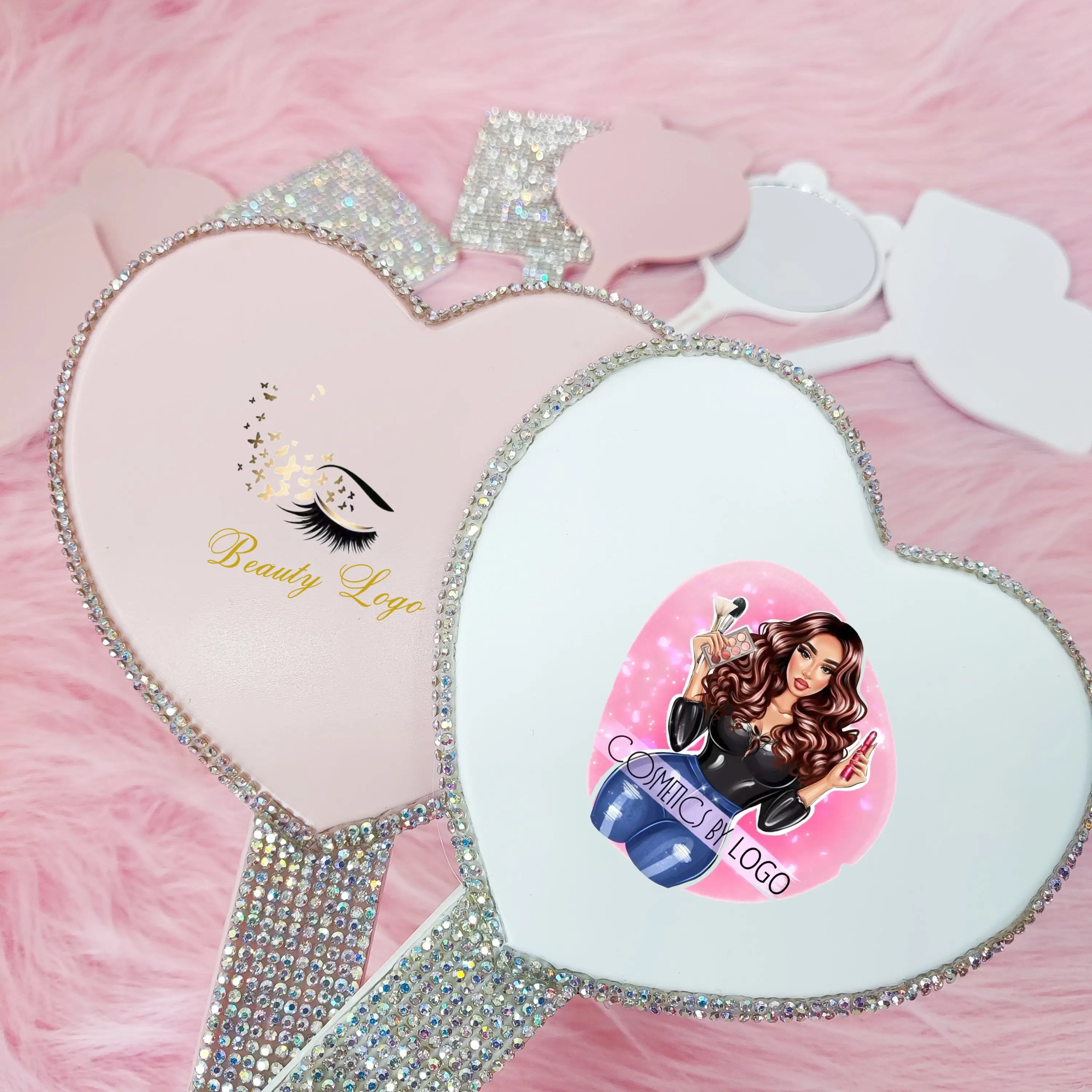 Private Label Cosmetics Custom Handheld Cosmetic Mirror Hand Mirror logo Custom Makeup Small Mirror