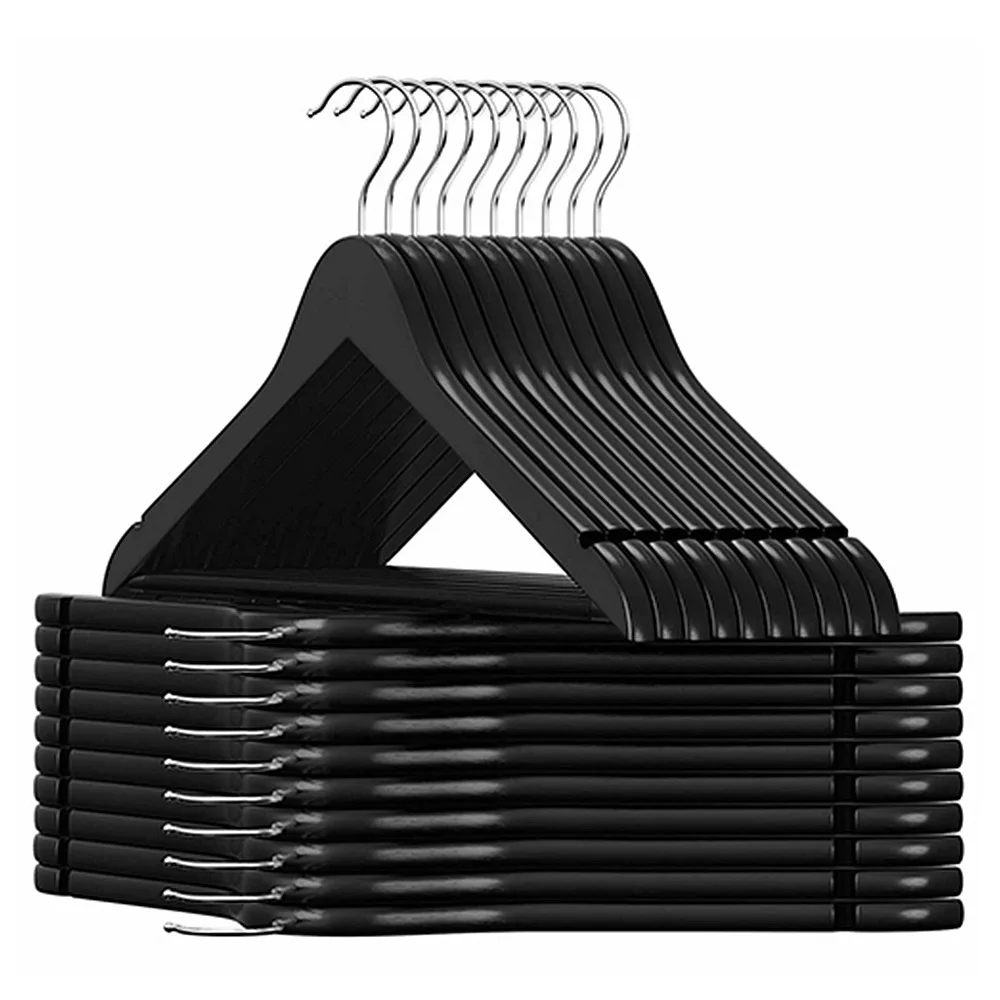 High Quality A Grade Coloful Wooden Coat Hangers Black Wood Hangers For