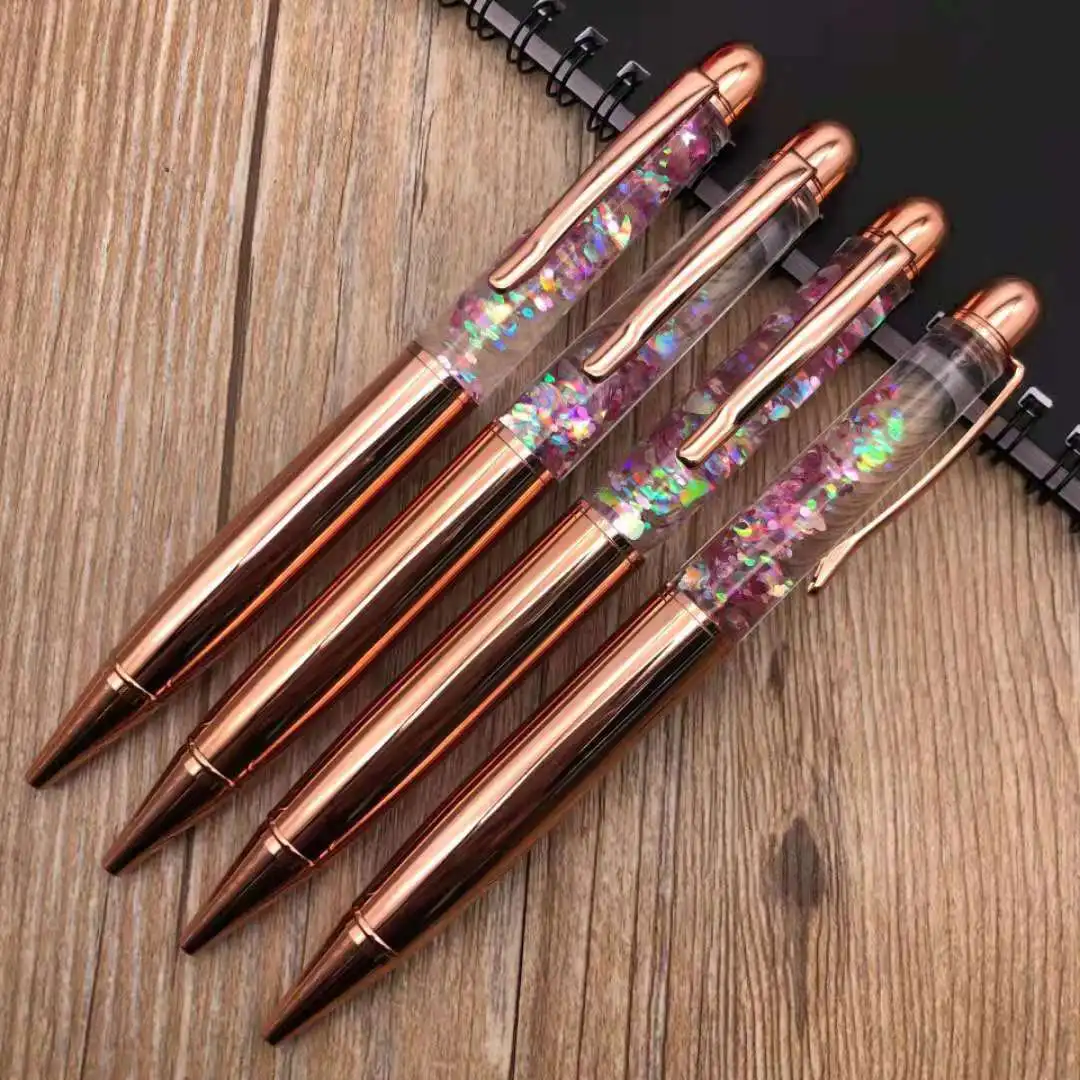 Factory Customize Ink Rose Gold Fat DIY Floating Pens Rose Gold Glitter Pens With Private Logo