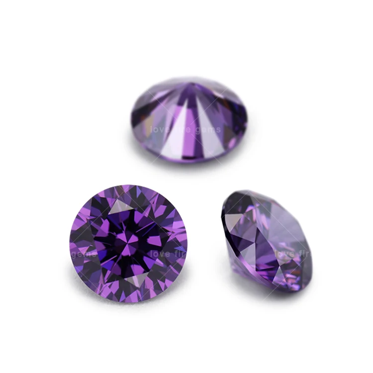赤と青 (Type-A)/purple stone Wholesale 6.5mm Synthetic Amethyst CZ Gems - Diamond Cut