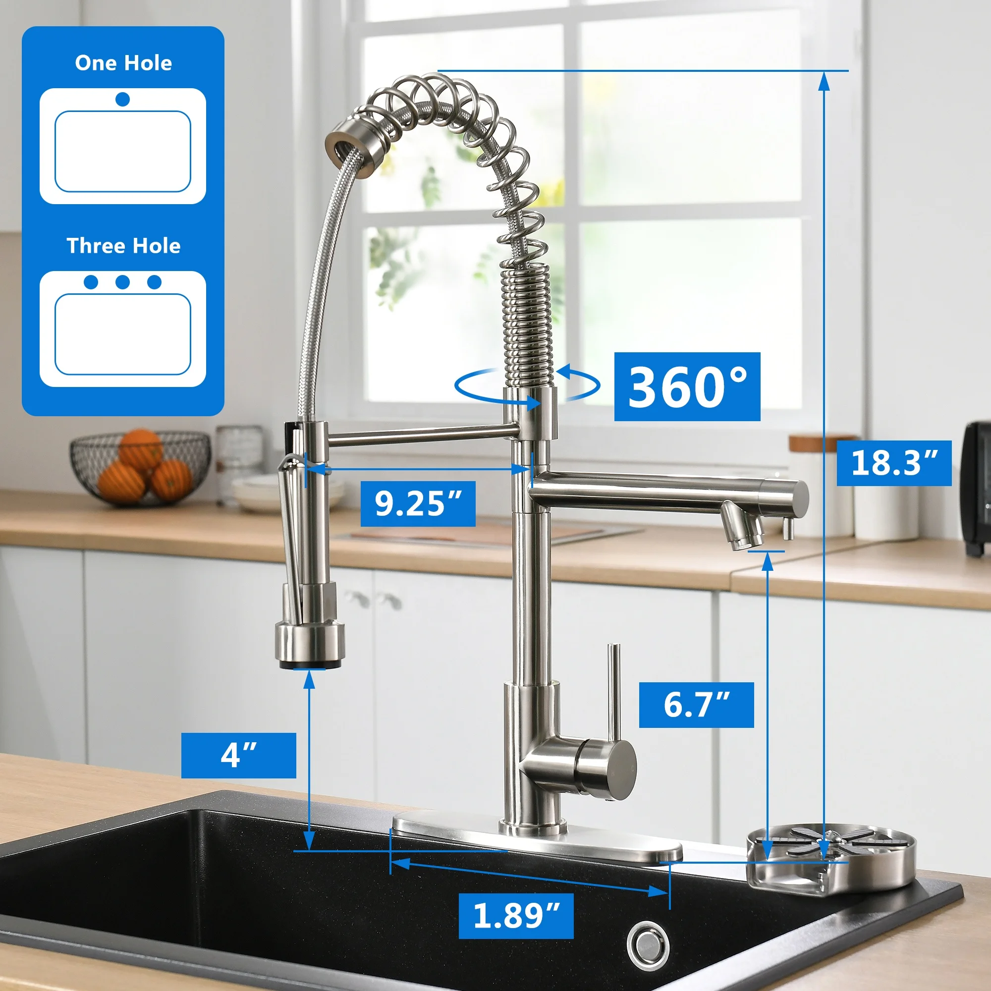 Commercial SS304 Kitchen Faucet Dual Spout Spring Pull Down Sprayer Customizable Material & Valve Core OEM Solutions