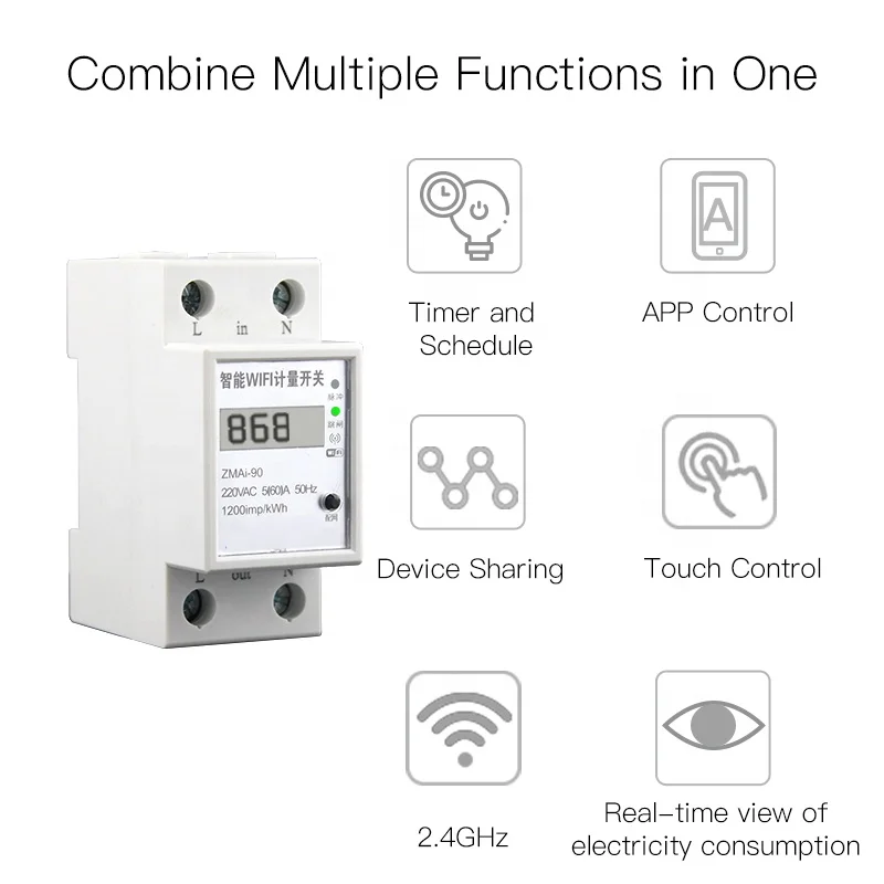MOES TUYA Wifi Energy Meter Tuya APP Display Power Consumption Energy Monitoring