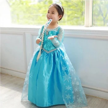 Frozen Elsa Anna Costume Elsa 2 Dress Halloween Girls' Dresses With Sequined