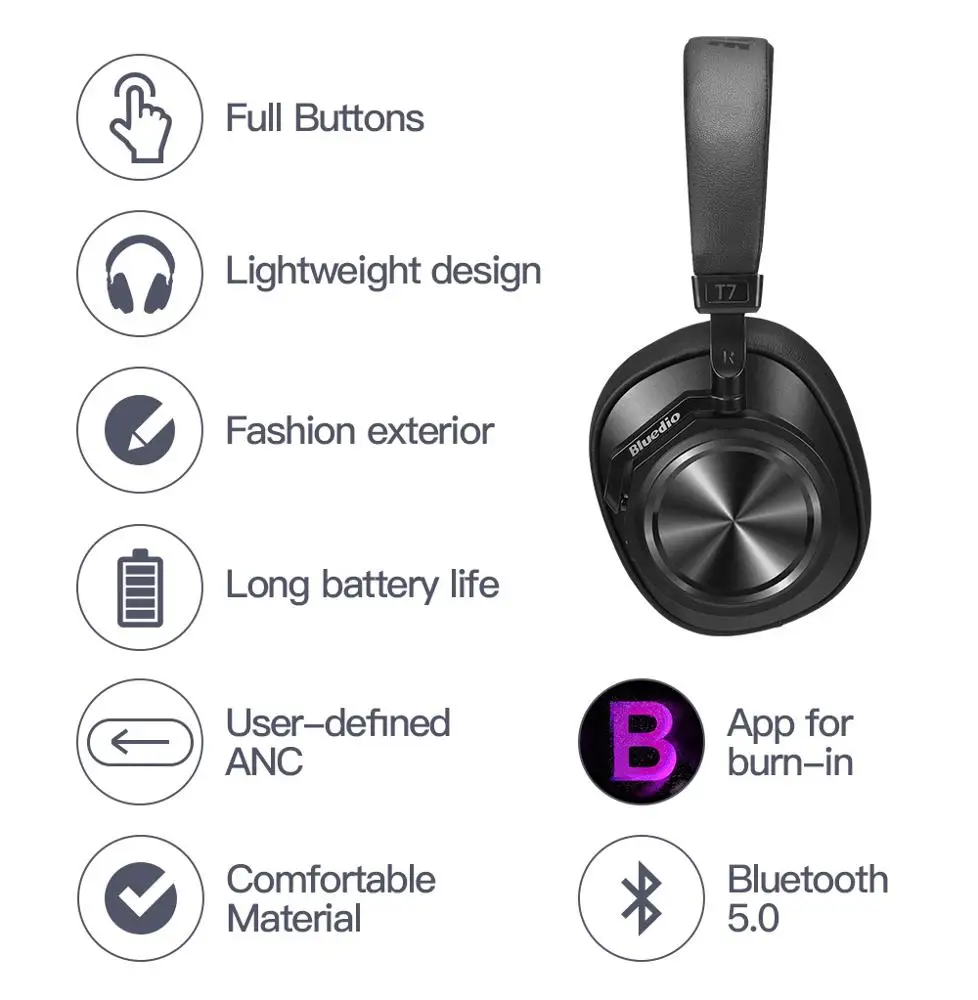 Bluedio T7 Plus Wireless Bluetooth Earphones with ANC - Main Image