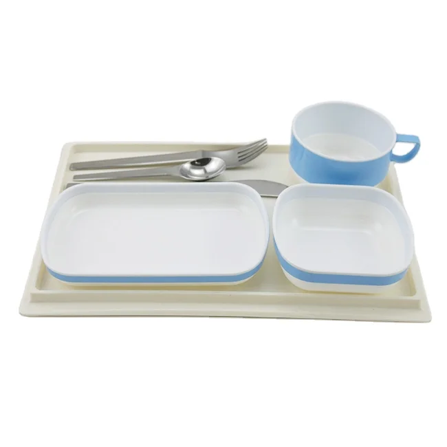 FS Inflight Blue Reusable Tableware Plastic Airline Meal Set