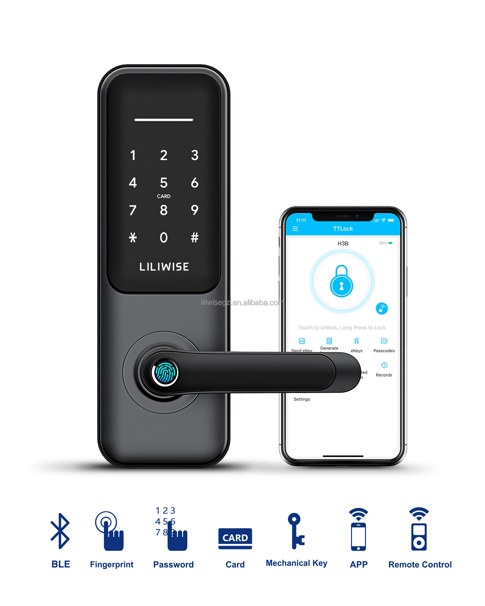 Smart Digital Door Lock with Biometric Fingerprint 35-75mm Door Thickness Multiple Unlock Methods and Cloud Storage 2