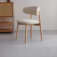 Nordic Modern Minimalist Cotton Linen Fabric Chair, Living Room Dining Room Solid Wood Backrest Dining Chair