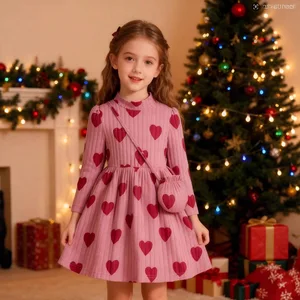 NEW Girls' Children Eco-friendly Cotton High Neck Heart Knitted A-Line Swing Shoulder Bag Dress Summer Style Back School Casual