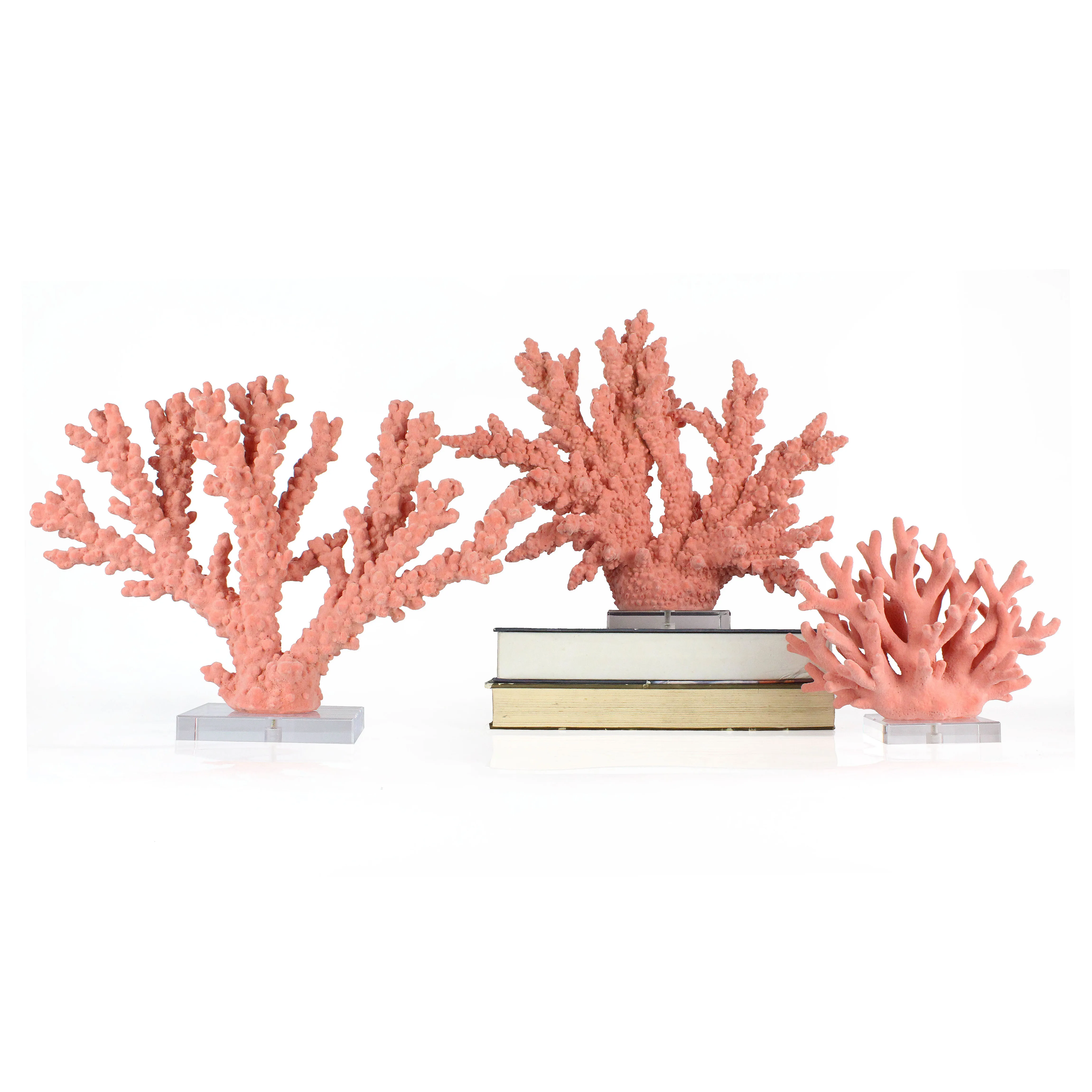 Artificial Resin Flocking Pink Aquarium Decoration  Coral Sculpture with Acrylic Base