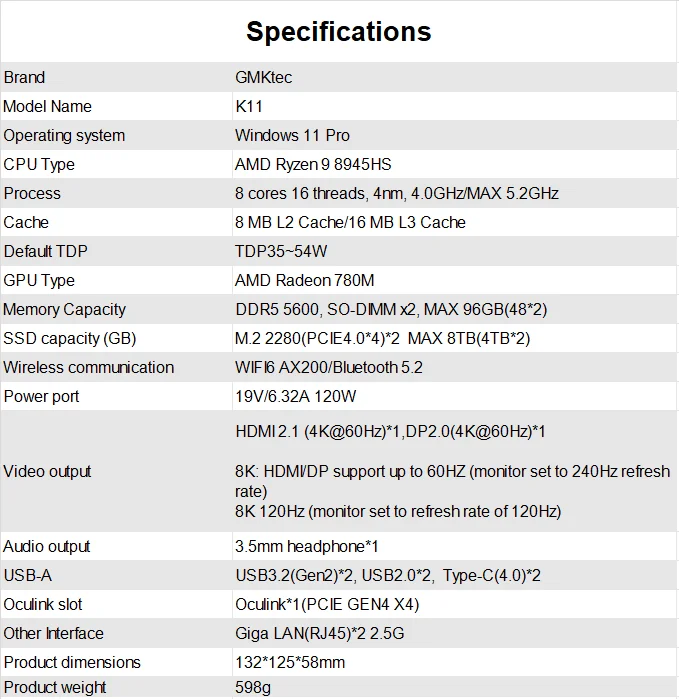 Gmktec K11 Gaming Desktop - AMD R9 8945HS Mini PC