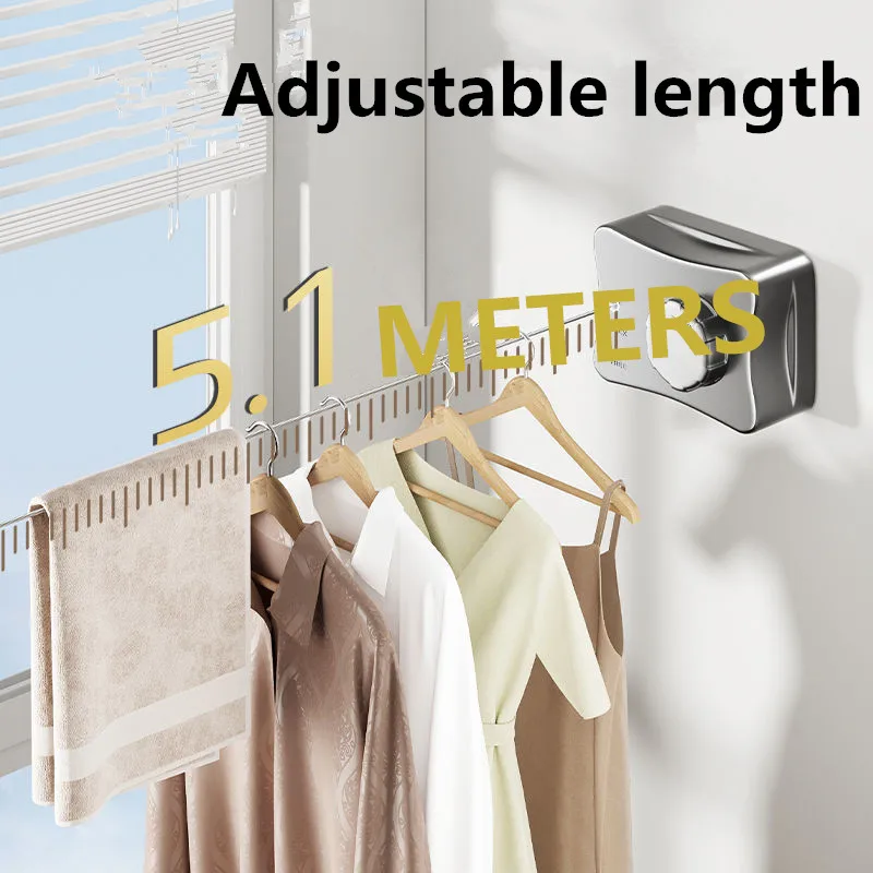 5.1m Bathroom in Visible Retractable Clothesline Balcony Clothesline Sus 304 Strong Wires Shrinkage Clothes Quilt Drying Wires
