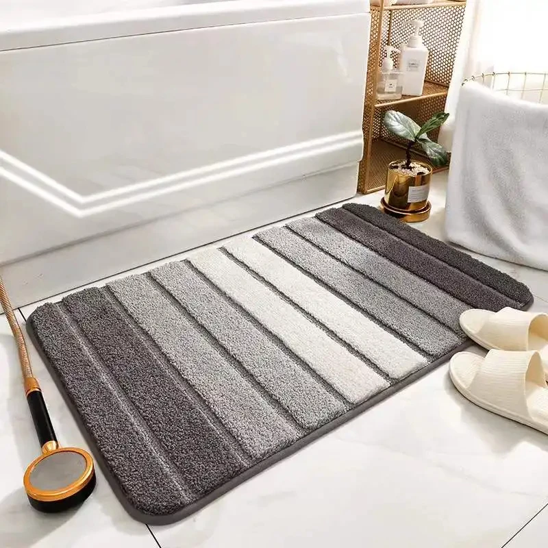 Newest Microfiber Polyester Striped Bath Mats Custom Size Bath Mat Water Absorption Non-Slip Microfiber Shaggy Bathroom supplier