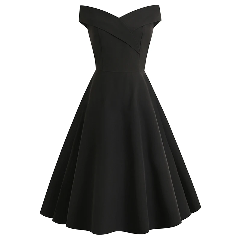 Women Plain Classic Party Porm Slim Elegant Dress Ladies Solid 50s  Rockabilly Retro Dresses