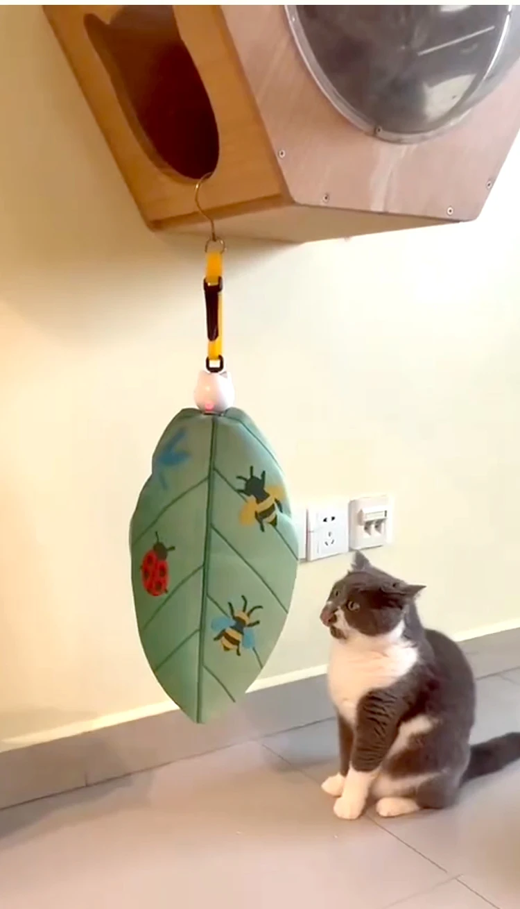 New Leaf Shaped USB Rechargeable Smart Cat Toy with Lanyard Retractable Feather Anti Boredom Pet Products details